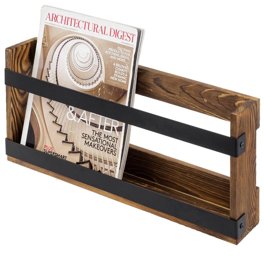 Rustic Burnt Solid Wood and In – Magazine Holder Rack recenzja i cena