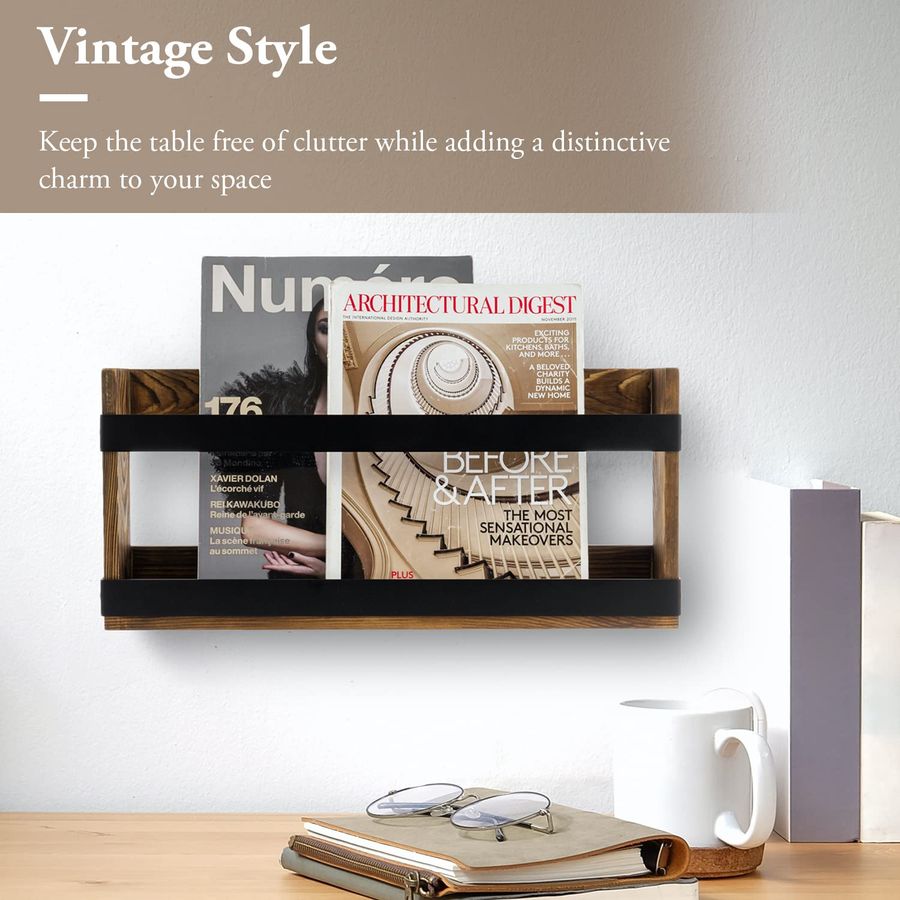 Rustic Burnt Solid Wood and In – Magazine Holder Rack recenzja i cena