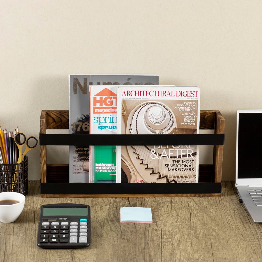 Rustic Burnt Solid Wood and In – Magazine Holder Rack recenzja i cena
